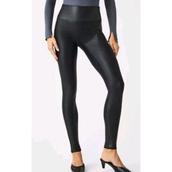 NWT Spanx Black Faux Leather Leggings - Picture 1 of 3